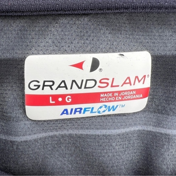 Large Grand Slam Grey Black Striped Polo Shirt Golf Athletic Activewear - Picture 9 of 9